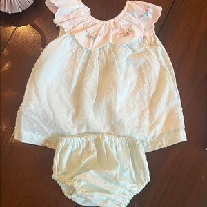 The Oaks Apparel Mint Green Swiss Dot Girl Dress with Bloomers